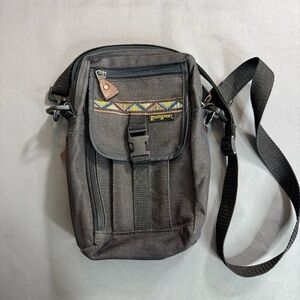 Vintage EastSport Black Aztec Print Crossbody Multi Pocket Bag